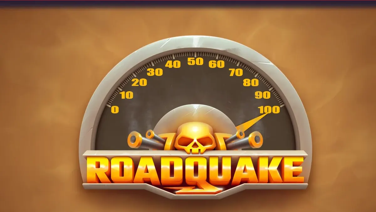 Cena de ação caótica do slot Roadquake com elementos de combate veicular